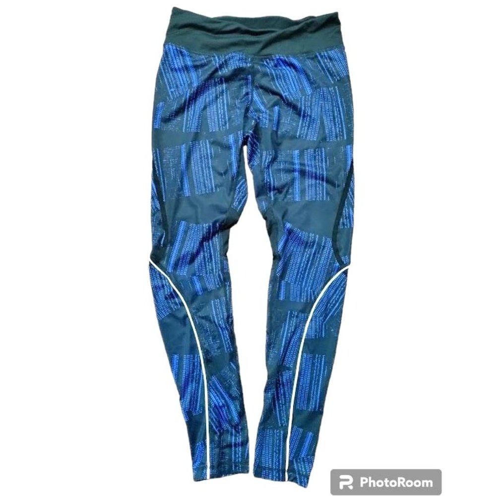 Zella Mid Rise Athletic Reflective Zip Pocket Leggings Blue/Black Womens Size S